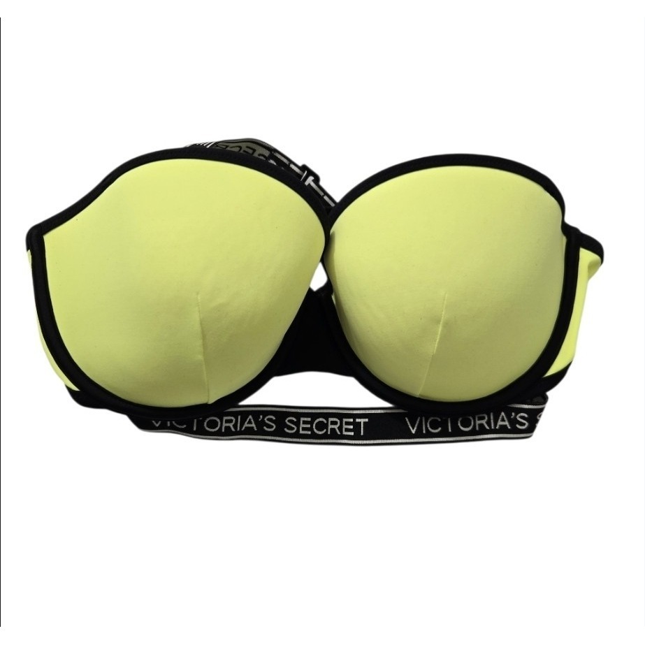 Victoria's Secret The Beach Bandeau Bikini Top Neon Yellow Black 36d